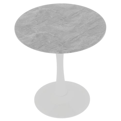 Table Ronde 70 Cm Style Mid-century Blanc Marbré Gris Clair Pour 2-4 Personnes