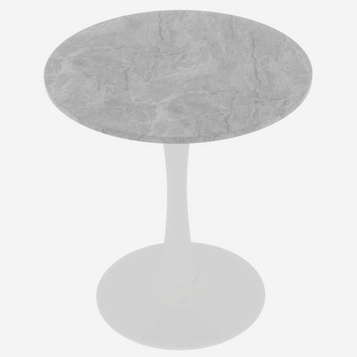 Table Ronde 70 Cm Style Mid-century Blanc Marbré Gris Clair Pour 2-4 Personnes