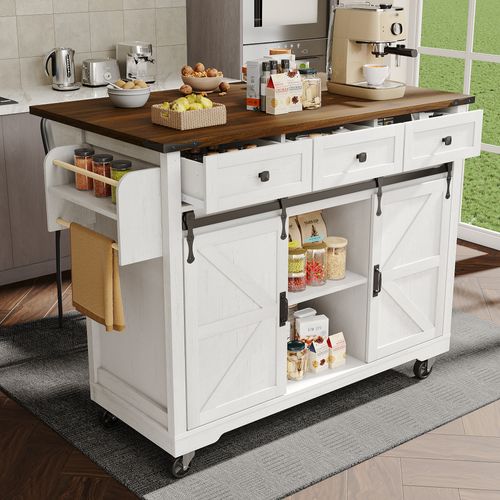 Desserte De Cuisine Blanc Avec Plateau Extensible, Chariot De Service à Roulettes 140 Cm