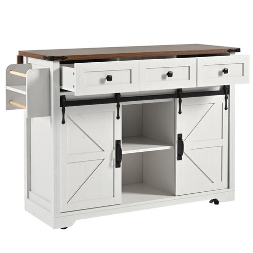 Desserte De Cuisine Blanc Avec Plateau Extensible, Chariot De Service à Roulettes 140 Cm
