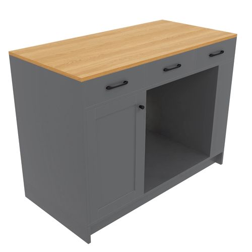 Îlot De Cuisine Gris 120 Cm Avec Tiroirs, étagères Réglables Et Espace Pour Animaux