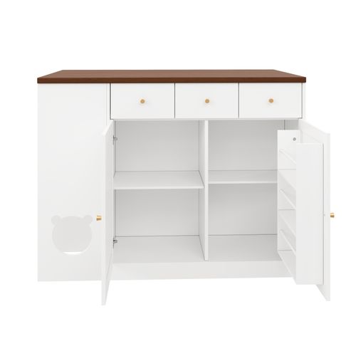 Îlot De Cuisine Blanc Et Noyer 120 Cm Avec Plan Extensible Et Coin Pour Animaux