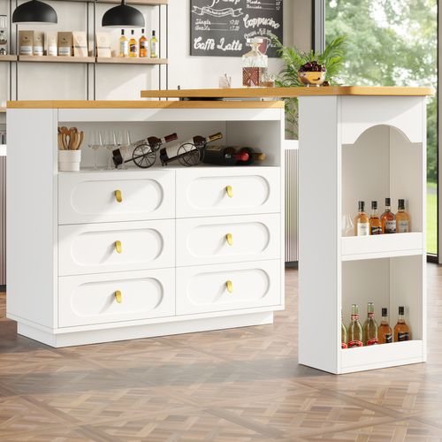 Table De Bar Extensible Blance Avec Rotation 360° Et 6 Tiroirs De ...