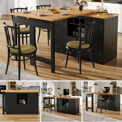 Table De Bar Design Extensible 120-180cm Avec Rotation 360° Et Rangement, Noir