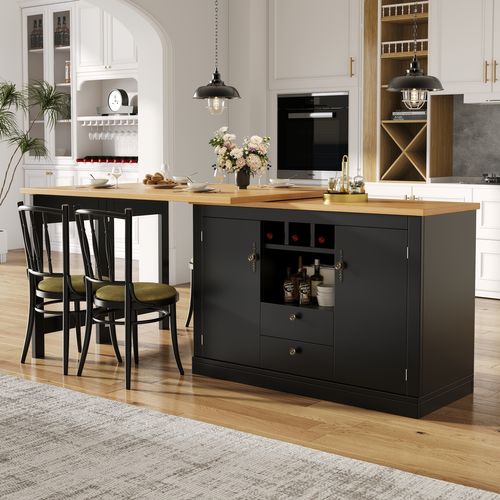 Table De Bar Design Extensible 120-180cm Avec Rotation 360° Et Rangement, Noir