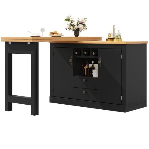 Table De Bar Design Extensible 120-180cm Avec Rotation 360° Et Rangement, Noir