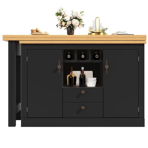 Table De Bar Design Extensible 120-180cm Avec Rotation 360° Et Rangement, Noir