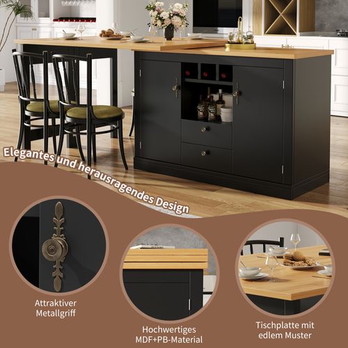 Table De Bar Design Extensible 120-180cm Avec Rotation 360° Et Rangement, Noir