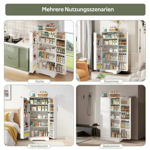 Buffet De Cuisine Multifonction Blanc 60×35×128cm Avec LED Et étagères Ajustables