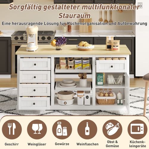 Buffet Multifonction Blanc 150×65×75 Cm Avec Plateaux Extensibles Et Prises
