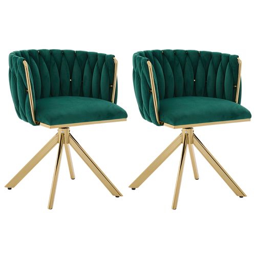 Fauteuil Velours 180° Pivotant Avec Structure Métallique Dorée Renforcée, Lot De 2, Vert