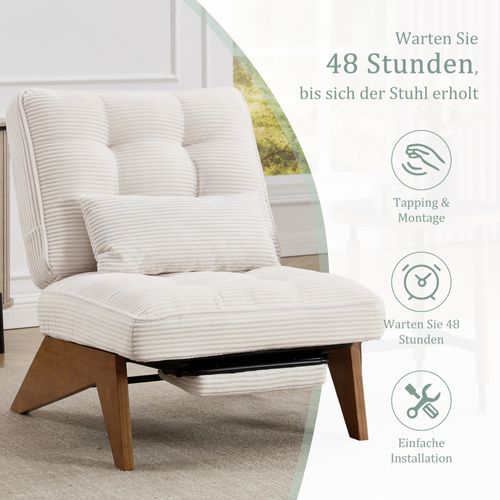 Fauteuil Lounge Réglable Avec Repose-pieds Et Coussin Lombaire, Tissu Beige