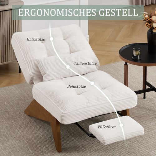 Fauteuil Lounge Réglable Avec Repose-pieds Et Coussin Lombaire, Tissu Beige