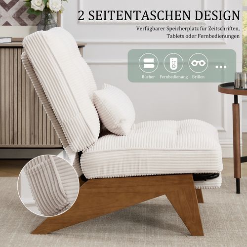 Fauteuil Lounge Réglable Avec Repose-pieds Et Coussin Lombaire, Tissu Beige