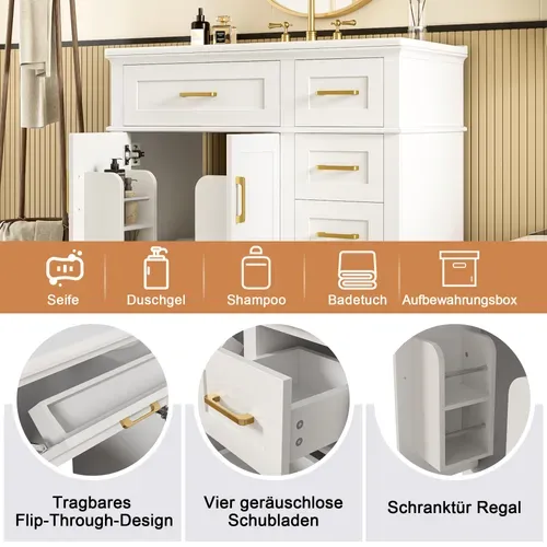 Meuble Salle De Bain Sur Pied 90 Cm Blanc Laqué Avec Vasque Céramique Et Rangements Multiples