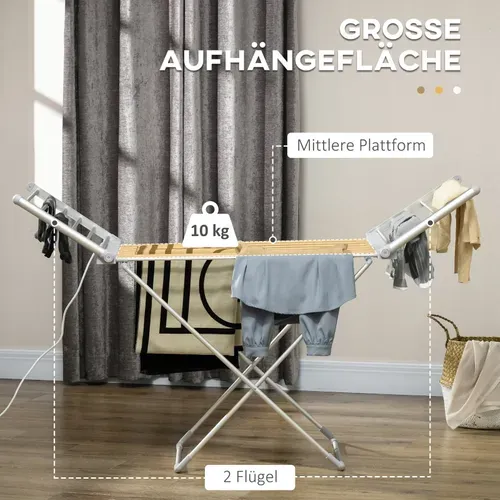 étendoir à Linge Pliable Avec Chauffage, 45-55 ℃, Grand Espace De Séchage, 144×53×96 Cm