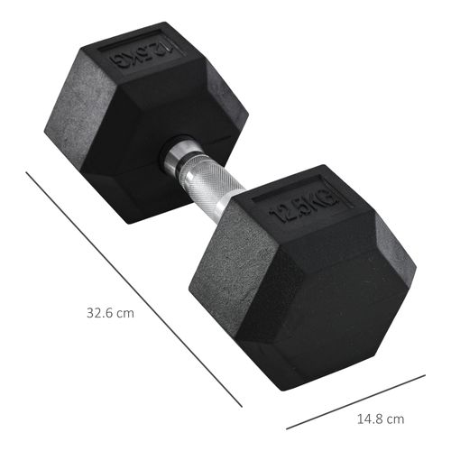 Haltère Hexagonal En Fonte Gainée Caoutchouc 12,5 Kg Avec Poignée Striée Antidérapante