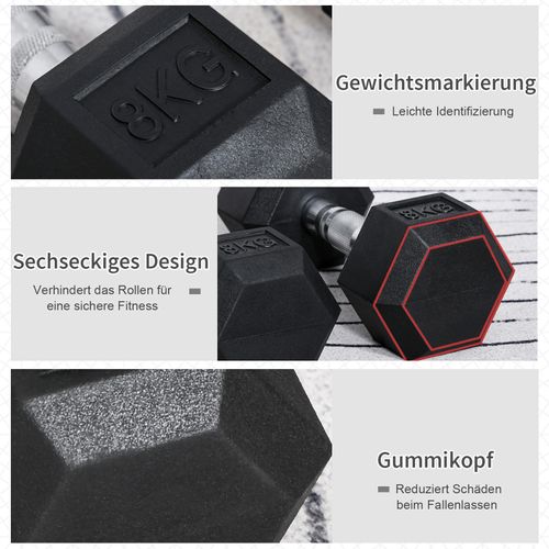 Set De 2 Haltères Hexagonaux 8 Kg En Fonte Gainée, Poignées Moletées Pour Entraînement Intensif