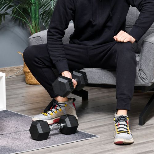 Set De 2 Haltères Hexagonaux 8 Kg En Fonte Gainée, Poignées Moletées Pour Entraînement Intensif