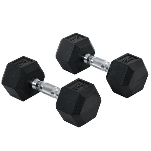 Set De 2 Haltères Hexagonaux 8 Kg En Fonte Gainée, Poignées Moletées Pour Entraînement Intensif