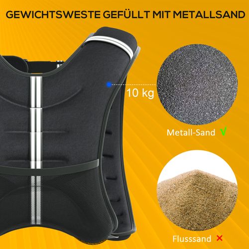 Gilet Lesté 10 Kg Réglable Pour Musculation, Oxford Et Sable Métallique, Noir