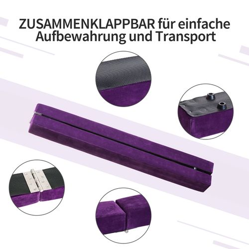 Poutre D'équilibre Pliable En Bois Avec Revêtement Antidérapant, 210 Cm, Violet