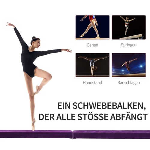 Poutre D'équilibre Pliable En Bois Avec Revêtement Antidérapant, 210 Cm, Violet
