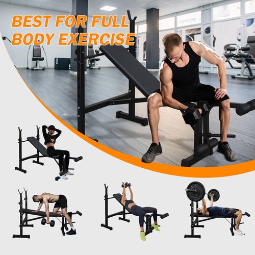 Banc De Musculation Olympique Pliable Avec Rack à Squat, Support Barre Et Coussin Rembourré