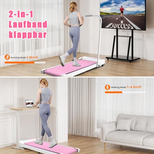 Tapis De Course Pliable Pour Maison Et Bureau, Walking Pad 2,5 Ps, Jusqu’à 8 Km/h, Rose
