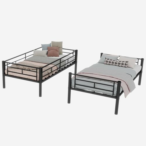 Lit Superposé Métal Twin 90x190 Convertible En Deux Lits, Avec échelle Sécurisée, Noir