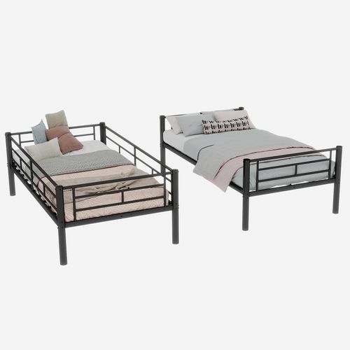 Lit Superposé Métal Twin 90x190 Convertible En Deux Lits, Avec échelle Sécurisée, Noir