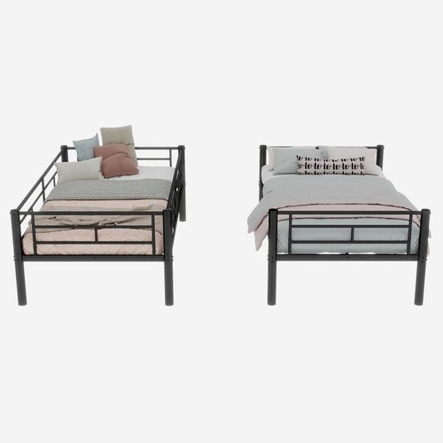 Lit Superposé Métal Twin 90x190 Convertible En Deux Lits, Avec échelle Sécurisée, Noir