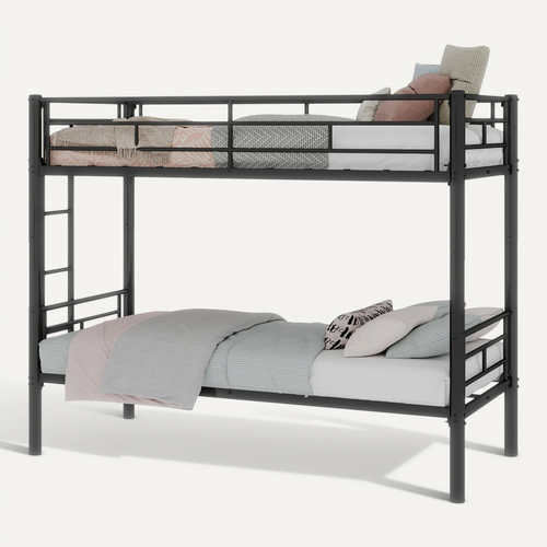 Lit Superposé Métal Twin 90x190 Convertible En Deux Lits, Avec échelle Sécurisée, Noir