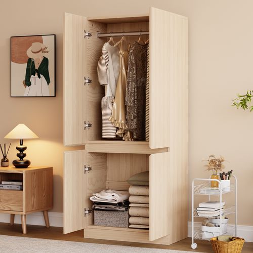 Armoire Double Porte 70x40x170 Cm Avec Grands Compartiments De Rangement, Bois