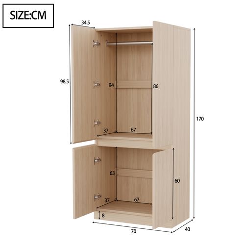 Armoire Double Porte 70x40x170 Cm Avec Grands Compartiments De Rangement, Bois