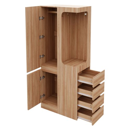 Armoire 70x40x170 Cm Avec Tiroirs Et Penderie Ouverte, Design Une Porte, Bois