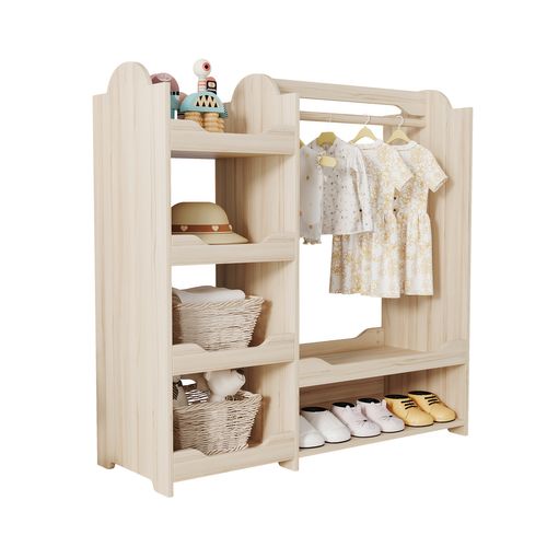 Garde-robe Enfant Avec Penderie Et 4 Étagères, Bois Naturel, 110x39x110 Cm
