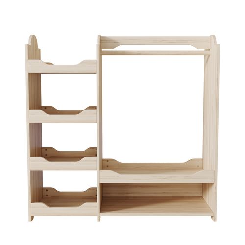 Garde-robe Enfant Avec Penderie Et 4 Étagères, Bois Naturel, 110x39x110 Cm