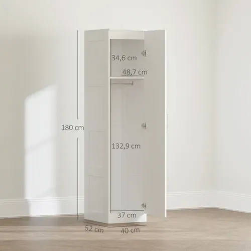 Armoire Multifonction Avec Penderie Et étagère, Porte Soft-close, Blanc, 40x52x180 Cm