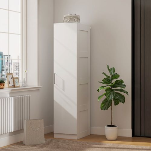 Armoire Multifonction Avec Penderie Et étagère, Porte Soft-close, Blanc, 40x52x180 Cm