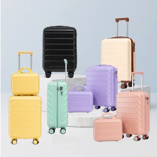 Set De Valises Abs 2 Pièces Avec Roulettes 360°, Cadenas Et Trousse Cosmétique 14", Rose