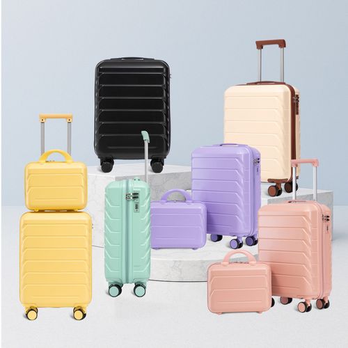Set De Valises Abs 2 Pièces Avec Roulettes 360°, Cadenas Et Trousse Cosmétique 14", Beige