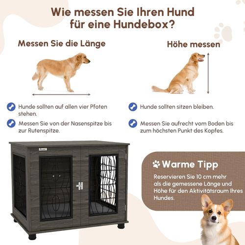 Caisse Pour Chien Avec Coussin Confortable, Métal Et Bois, 80x56x63cm, Pour Chiens Jusqu’à 20kg