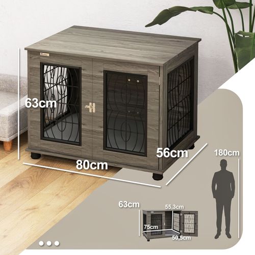 Caisse Pour Chien Avec Coussin Confortable, Métal Et Bois, 80x56x63cm, Pour Chiens Jusqu’à 20kg