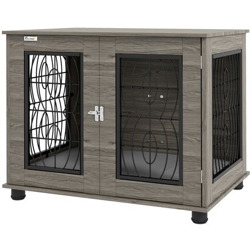 Caisse Pour Chien Avec Coussin Confortable, Métal Et Bois, 80x56x63cm, Pour Chiens Jusqu’à 20kg