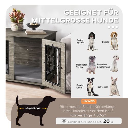 Caisse Pour Chien Avec Coussin Confortable, Métal Et Bois, 80x56x63cm, Pour Chiens Jusqu’à 20kg