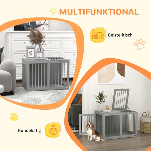 Cage Pour Chien Multifonction Avec 2 Portes Verrouillables, Acier Et Mdf, 80x50x56,5 Cm