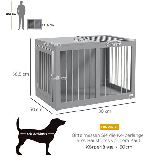 Cage Pour Chien Multifonction Avec 2 Portes Verrouillables, Acier Et Mdf, 80x50x56,5 Cm