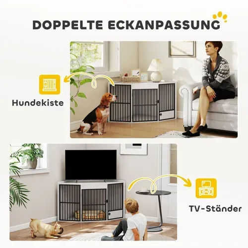 Cage Pour Chiens Petits Et Moyens Avec Porte De Distribution, Mdf Et Métal, Blanche