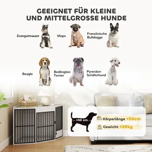 Cage Pour Chiens Petits Et Moyens Avec Porte De Distribution, Mdf Et Métal, Blanche